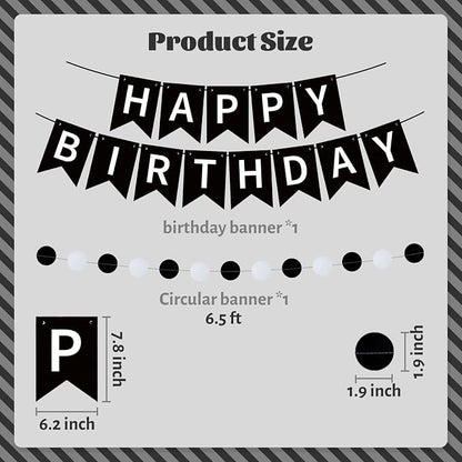 ZHENGYE Black Birthday Party Decorations Set: Happy Birthday Banner, Circle Dots - Image 2