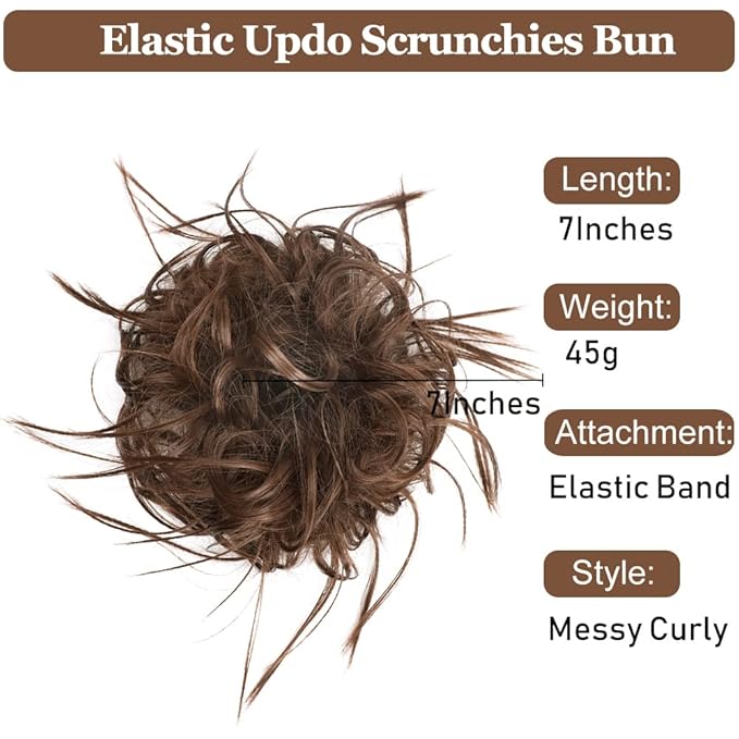 HMD Tousled Updo Messy Bun Hair Piece Hair Extension Ponytail With Elastic Rubber Band Updo Extensions Hairpiece Synthetic Hair Extensions Scrunchies Ponytail Hairpieces for Women