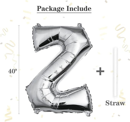 40 inch Silver Letter Z Balloon, Big Size Alphabet Foil Mylar Helium Balloons - Image 2