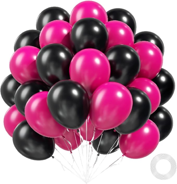 60pcs Hot Pink and Black Balloons 12inch by Unknown