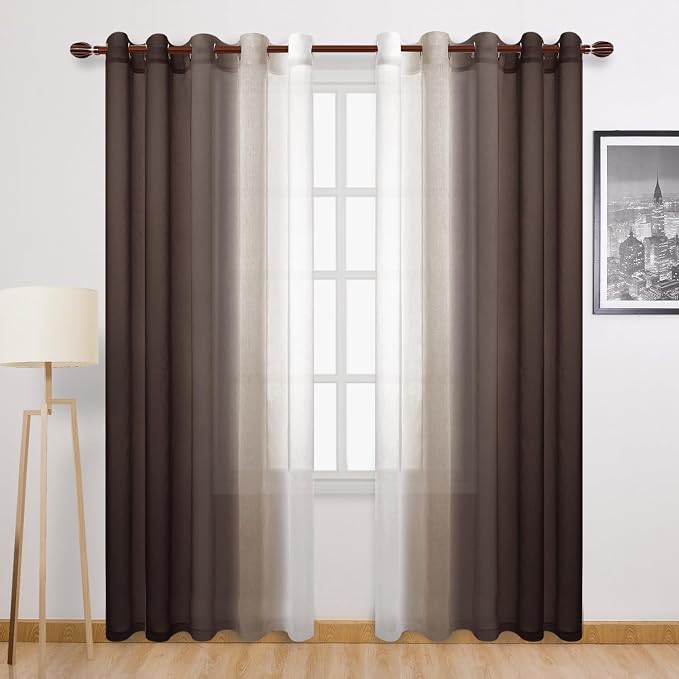 DWCN Ombre Faux Linen Sheer Curtains by DWCN