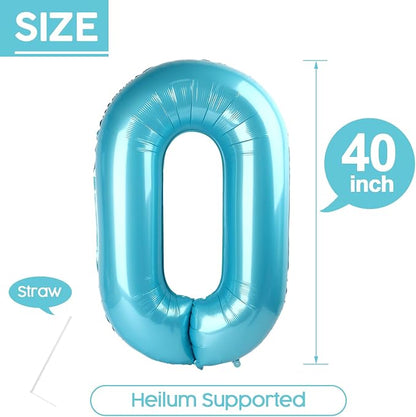 0 Balloon - Pastel Blue Birthday Number Balloons, 40 Inch Decorations | Pastel - Image 5