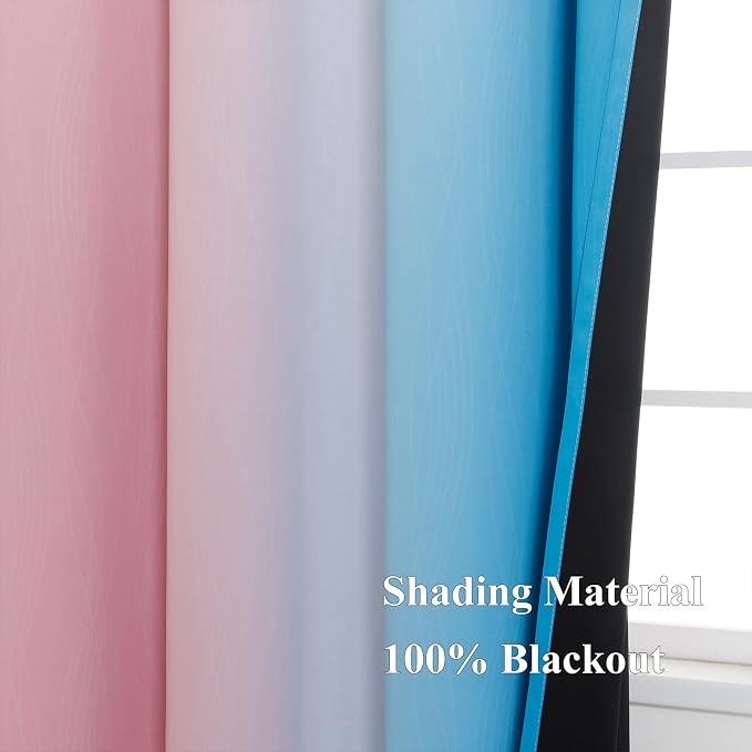 Pink and Blue Curtains 63 Inch Length 2 Panels, Ombre Total Blackout Curtains - Image 5