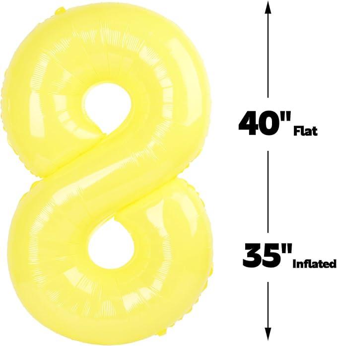 Yellow Number 8 Balloon 40 inch, Balloon numbers party supplies, deco photo - Image 3