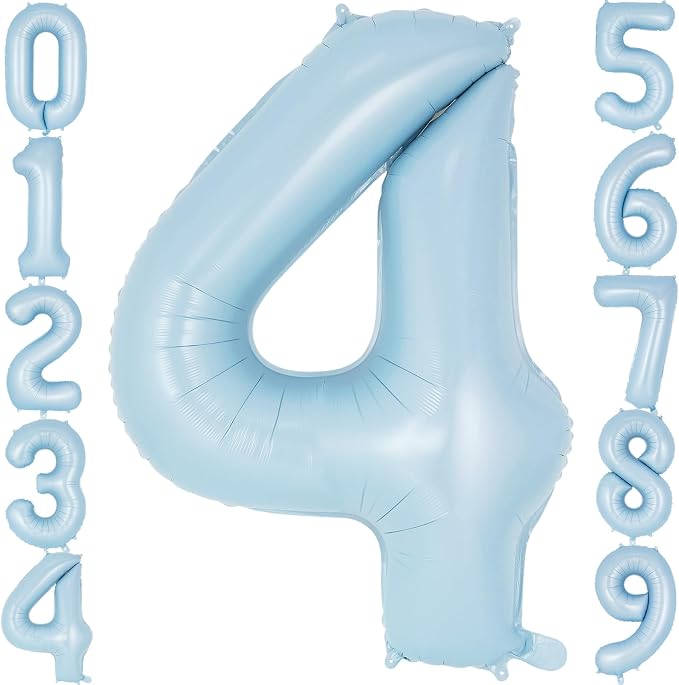 Light Blue Number 4 Balloon, 40 Inch Big Large Foil Number Balloons, Giant by AIQINHU