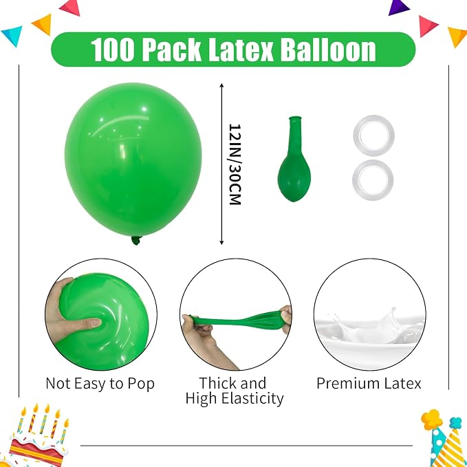 Green Balloons - 12 inch 100pcs Latex - Round Green Birthday Balloons - Image 2
