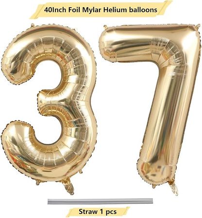 Light Gold Number 37 Balloon 40in White Gold 37 Foil Mylar Digital Balloon | - Image 4