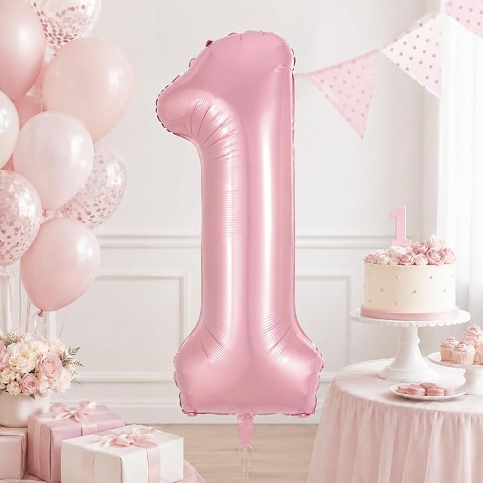 Pastel Pink 1 Balloons, 40 Inch Giant Light Pink Helium Foil Number 0-9 by Lingqiang