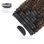 FB30 Highlight Ombre Curly Clip In Extension Human Hair 3C 4A Kinky Curly Clip Ins Full Head for Black Women Brazilian Remy Human Hair Balayage Brown 8Pcs with18clips 120g/Set (26 inch)