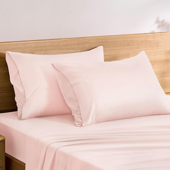 TOSMO Luxury Pillow Case Set of 2 - Cooling Viscose Derived from Bamboo - Oeko-TEX, Breathabl Silky Soft Pillow Cases with Envelope Closure (Standard / 20x26, Pale Pink)