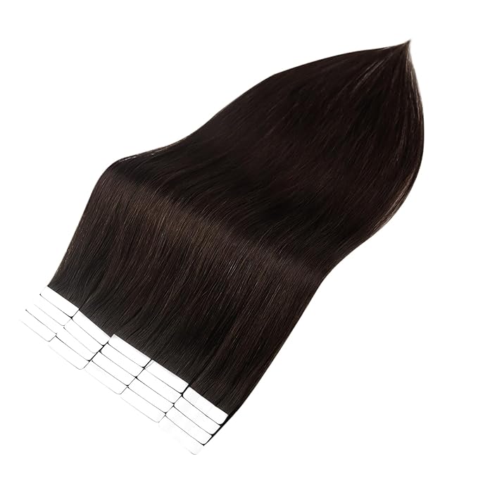 Full Shine Tape in Hair Extensions Human Hair 14Inch Color 2 Darkest Brown Tape in Extensions Natural Straight Double Sided Hair Tape Soft Remy 40 Pcs 100G for Daily Wear Wedding Seamless Invisible