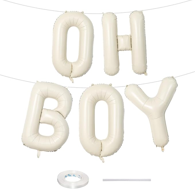 Large Beige Oh Boy Balloons, 40 Inch Cream White Sand OH BOY Balloon Letters by Lingqiang