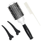 Round Brush with Boar Bristle, Ball Tip Round Hair Brushes for Women Blow Drying, 2 Clips and 1 Comb Included (2.9" & Barrel 1.7")…