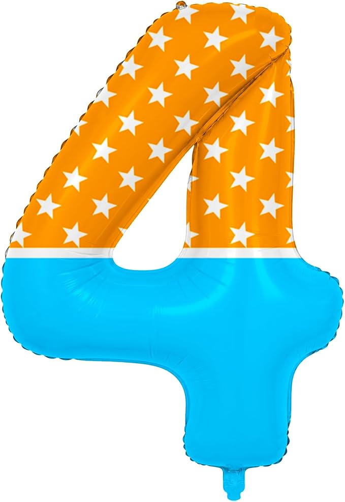 40 Inch Orange Blue Number 4 Balloon, Bow Tie Glasses Design by Unknown