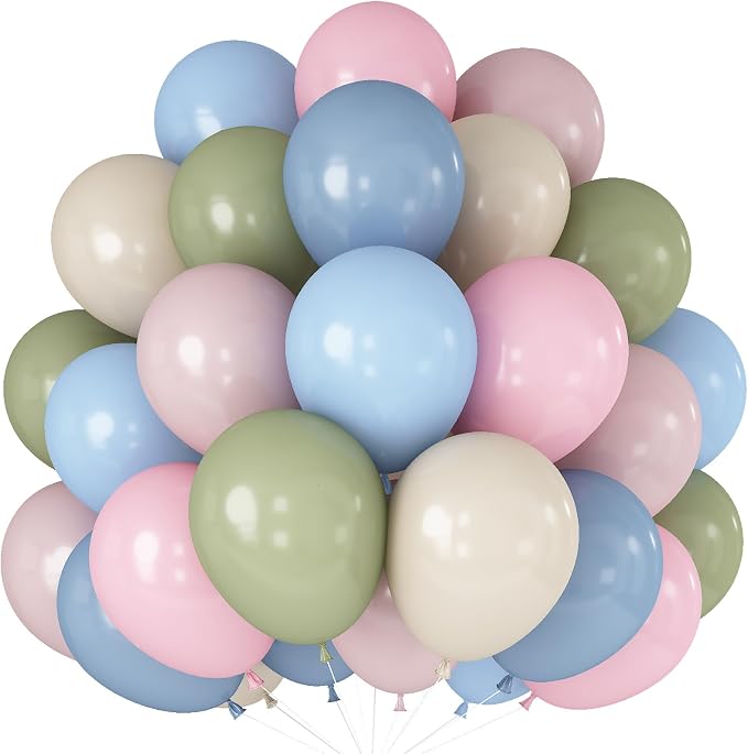 Pastel Pink Blue Green Balloons 12INCH 60PCS Goose Floral Birthday | Wildflower by Paeyeq