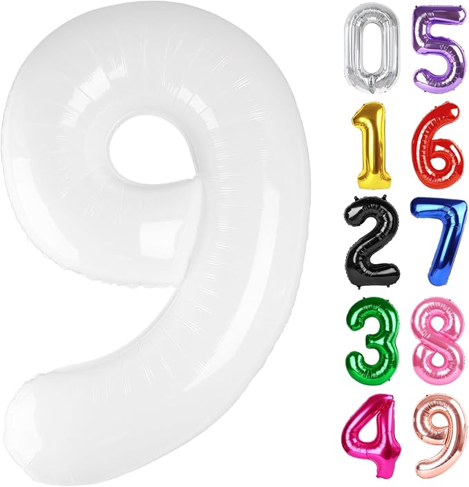 White Number 9 Balloon 40 Inch, 9th Birthday Party Decorations Men Women | Foil by IWERP