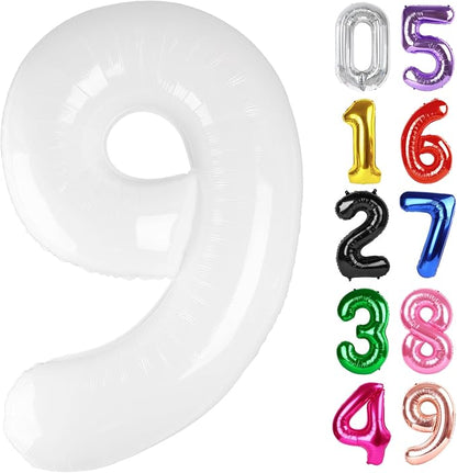White Number 9 Balloon 40 Inch, 9th Birthday Party Decorations Men Women | Foil by IWERP