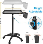 JOSTZHXIN Salon Rolling Tray, Tattoo Tray Rolling Cart, Height Adjustable Styling Tray, Service Storage Tray Trolley for Beauty Salon Clinic Spa,Black-with Cup Holder