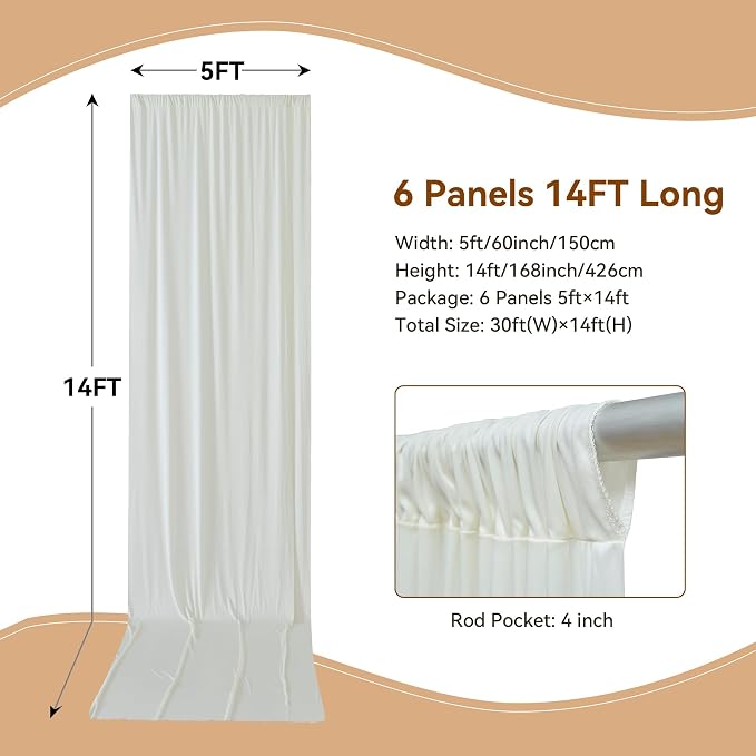 30×14ft Wrinkle Free Ivory Backdrop Curtain, Soft Silky Easy to Drape Cream - Image 2