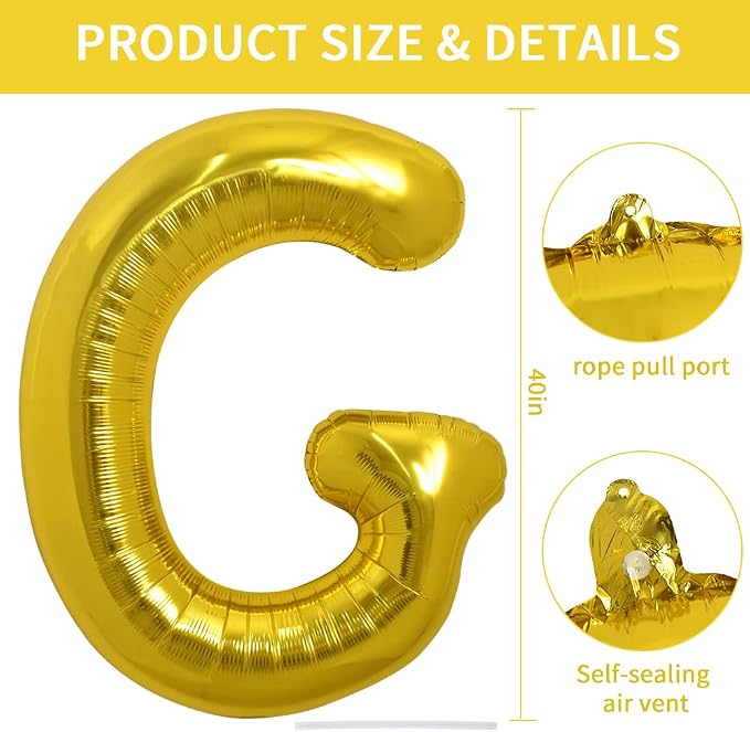 TONIFUL 40 Inch Large Gold Letter G Foil Balloons Alphabet Balloons | Giant - Image 2
