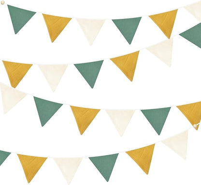 2 Sets of Yellow Green Nursery Garland Fabric Baby Banner 24Pcs Linen Triangle by pinkblume