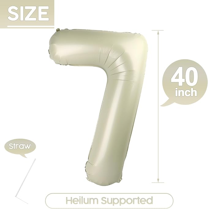 7 Balloon - Cream Birthday Number Balloons, 40 Inch Decorations Men Women | - Image 5