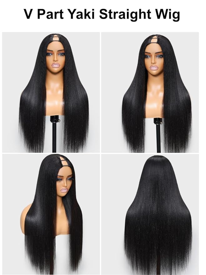 YIROO V Part Wig Yaki Straight Human Hair Wigs for Black Women Upgrade Upart Wig No Leave Out 12A Glueless Kinky Straight 18 Inch