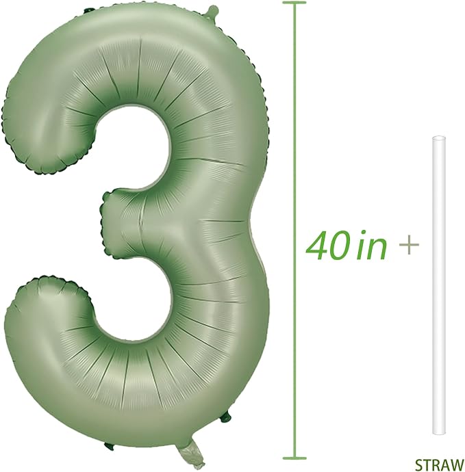 Number 3 Balloon, 40-Inch Sage Green Number Balloon | 40-inch foil balloon - Image 4