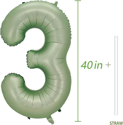 Number 3 Balloon, 40-Inch Sage Green Number Balloon | 40-inch foil balloon - Image 4