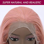 Long Rose Golden Synthetic Lace Front Wig Heat Resistant Body Wave Lace Front Wavy Wigs Free Part Natural Hair Wig for Women 24 Inch Fashion Glueless (24 Inch)