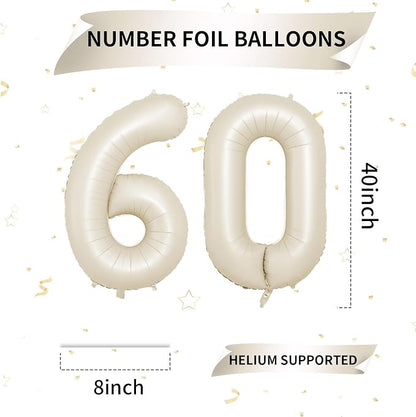 Biapian 40 Inch Cream Number 60 Balloon, 60th Birthday Balloons, Big Digital 60 - Image 2