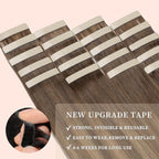 Tape in Hair Extensions, 20pcs 16 Inch Chocolate Brown Mixed Honey Blonde Straight Human Hair Extensions Tape in Seamless Skin Weft Remy (4/4/27#, 16 Inch)
