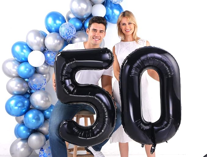 Black 50 Number Balloons Giant Jumbo Number 50 Foil Mylar Balloons - Image 2
