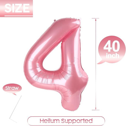 4 Balloon - Pastel Pink Birthday Number Balloons, 40 Inch Decorations | Pastel - Image 5