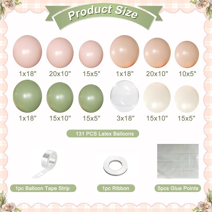 Pink Green Balloon Arch Kit, Baby Shower Birthday Decor | 131Pcs Dusty Pink - Image 6