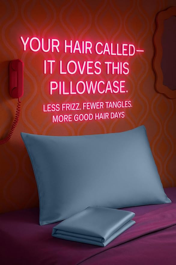 BLISSFORD Satin Pillowcase with Zipper, for Hair and Skin Care, Feels Soft and Cool Like a Silk Pillowcase, Satin Pillow Cases 2 Pack, Slik Pillow Cover, Slate Blue - King Size, Set of 2