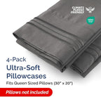 Queen Pillow Cases Set of 4 - Ultra Soft Hotel Quality Pillowcase Covers - Comfy, Cozy & Wrinkle Free - Shrinkage, Stain & Fade Resistant - Machine Washable Pillow Protectors - 4 Piece Set - Charcoal