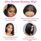 Wear and Go Glueless Bob Wig, 14 Inch, 180% Density, Human Hair, Natural Black, No Shedding, No Tangle, Adjustable Elastic Cap