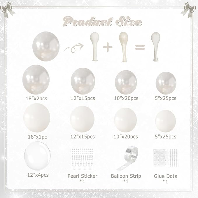 CROSSFINGERS Pearl White Balloon Arch Kit, Double Stuffed White Balloons | - Image 6