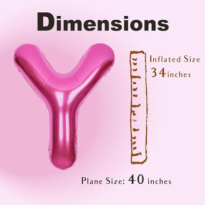 SUWEN 40 Inch Hot Pink Large Y Letter Balloons Big Foil Helium Letter A-Z | - Image 4