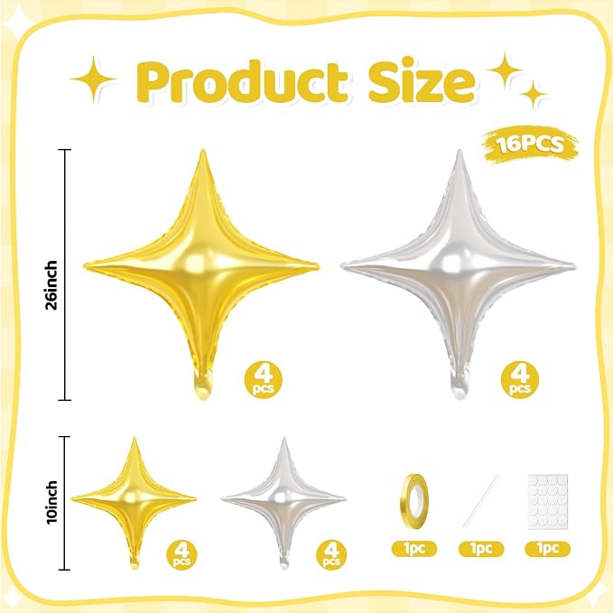 Gold Silver Star Balloons, 26 Inch and 10 Inch Gold Stars Shaped Balloon - Image 2