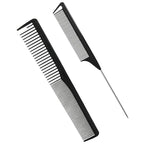 2Pcs Hair Combs for Women and Men，Combs for Hair Stylist, Professional Black Carbon Fiber Teasing Comb，Fine and Wide Tooth Barber Comb for All Hair Types（Style 1）