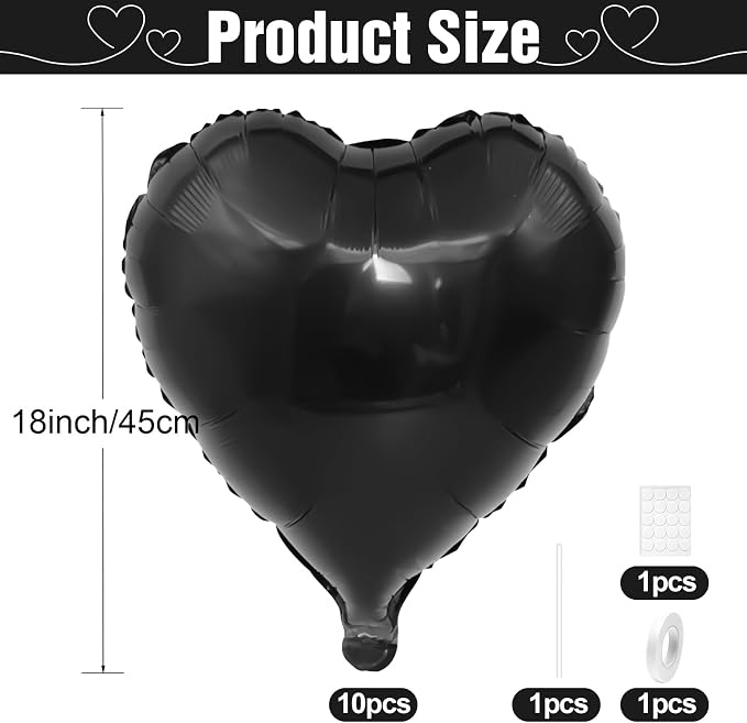 Black Heart Balloons, 18Inch Helium Polyester Film Balloon - Image 2