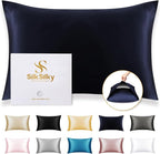 SilkSilky 100% Mulberry Silk Pillowcase - Pure 22 Momme High-Grade 6A Fibers for Hair & Skin, Envelope Closure, Natural, Organic, Breathable & Cooling Pillow Case (King, Dark Blue)