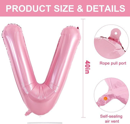 TONIFUL 40 Inch Large Pink Letter V Balloons Giant Foil Mylar Alphabet Balloon - Image 3