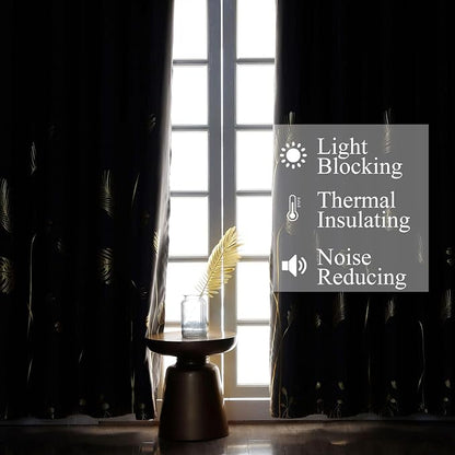 Grey Blackout Curtains 63 inch Length 2 Panels, Sunlight Blocking Palm Leaf and - Image 6