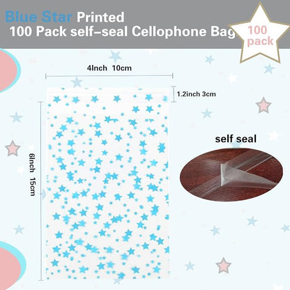 100 Pcs Star Printed Sealable Gift Wrap Cello Cellophane Bags Self sealing - Image 2