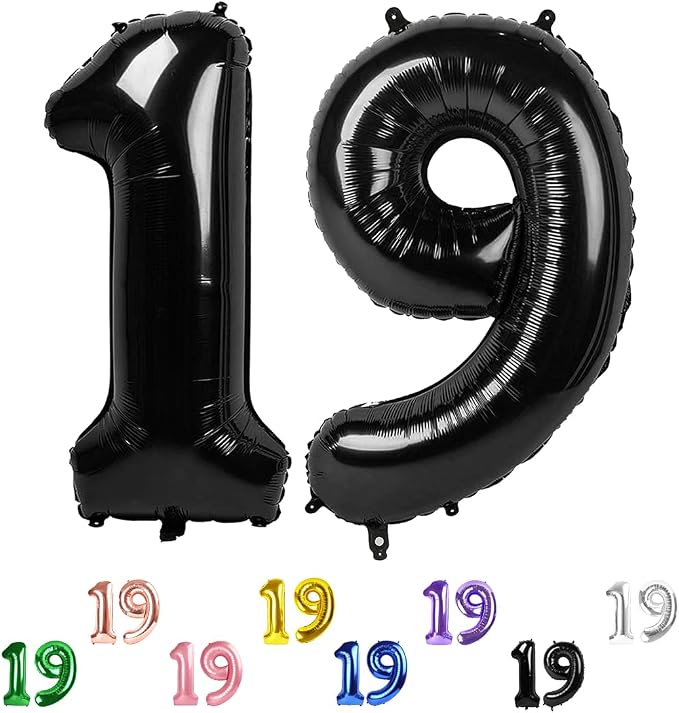 Number Balloons Black 19 Balloon 40 inch by Enyeopd