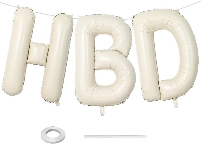 40 Inch Cream HBD Balloons for Boho Birthday Party Decorations, Giant Beige HBD by Lingqiang