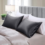 Aormenzy Dark Grey Satin Pillowcase for Hair and Skin, Satin Pillow Cases for Women Standard Size Set of 2 with Envelope Closure Silky Pillow Covers Wrinkle, Fade Resistant (20x26 Inches)